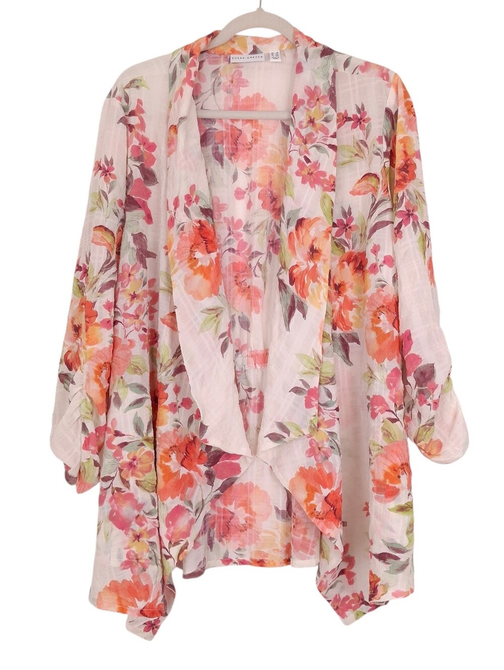 Susan Graver open front cardigan floral layering feminine lightweight office